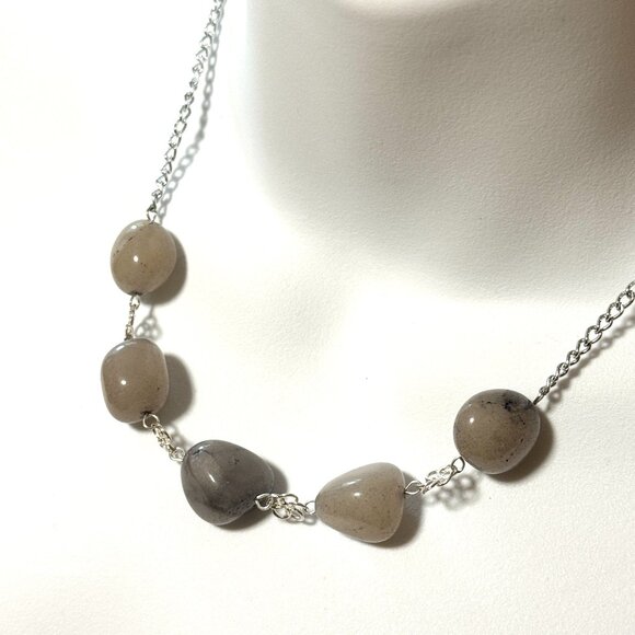 2/$20, Rustic Agate Necklace, Genuine Tumbled Gemstone & Silver Flower Links - Picture 1 of 9